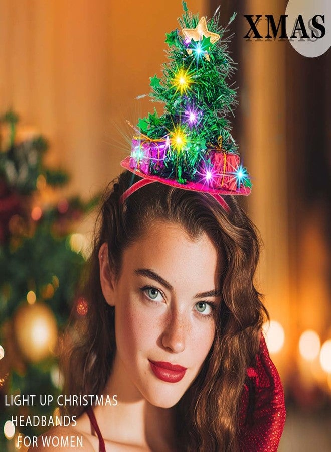 Firuilo Christmas Headband Light Up Christmas Tree Hat Hairbands LED Star Gift Headpieces Xmas Holiday Party Costume Hair Accessories for Women - Image 2